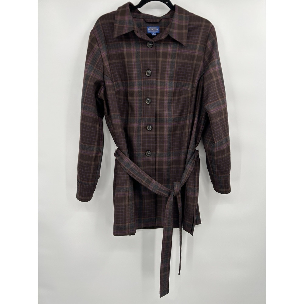 Pendleton Womens Belted Button Down Plaid Shirt Jacket Size 1X 100% Wool